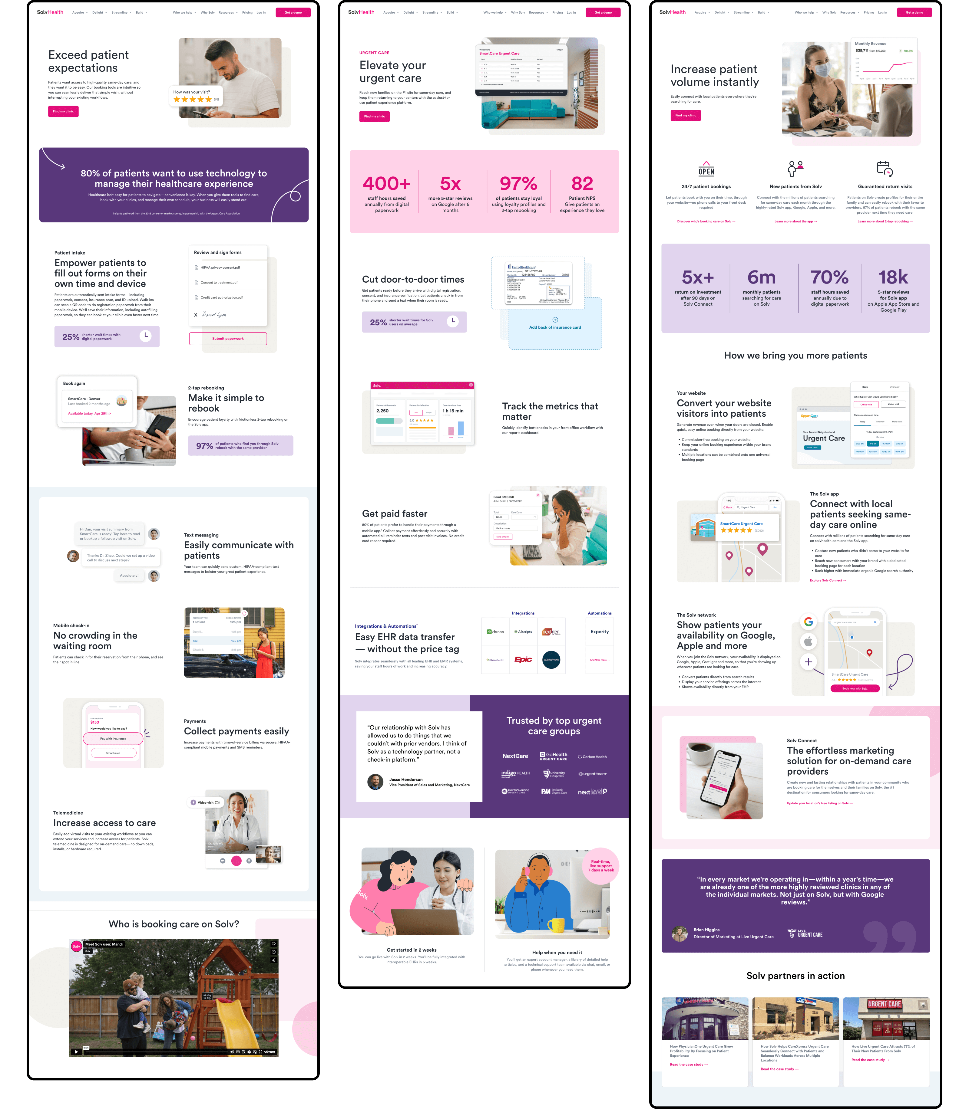 B2c marketing screens for the Solv site